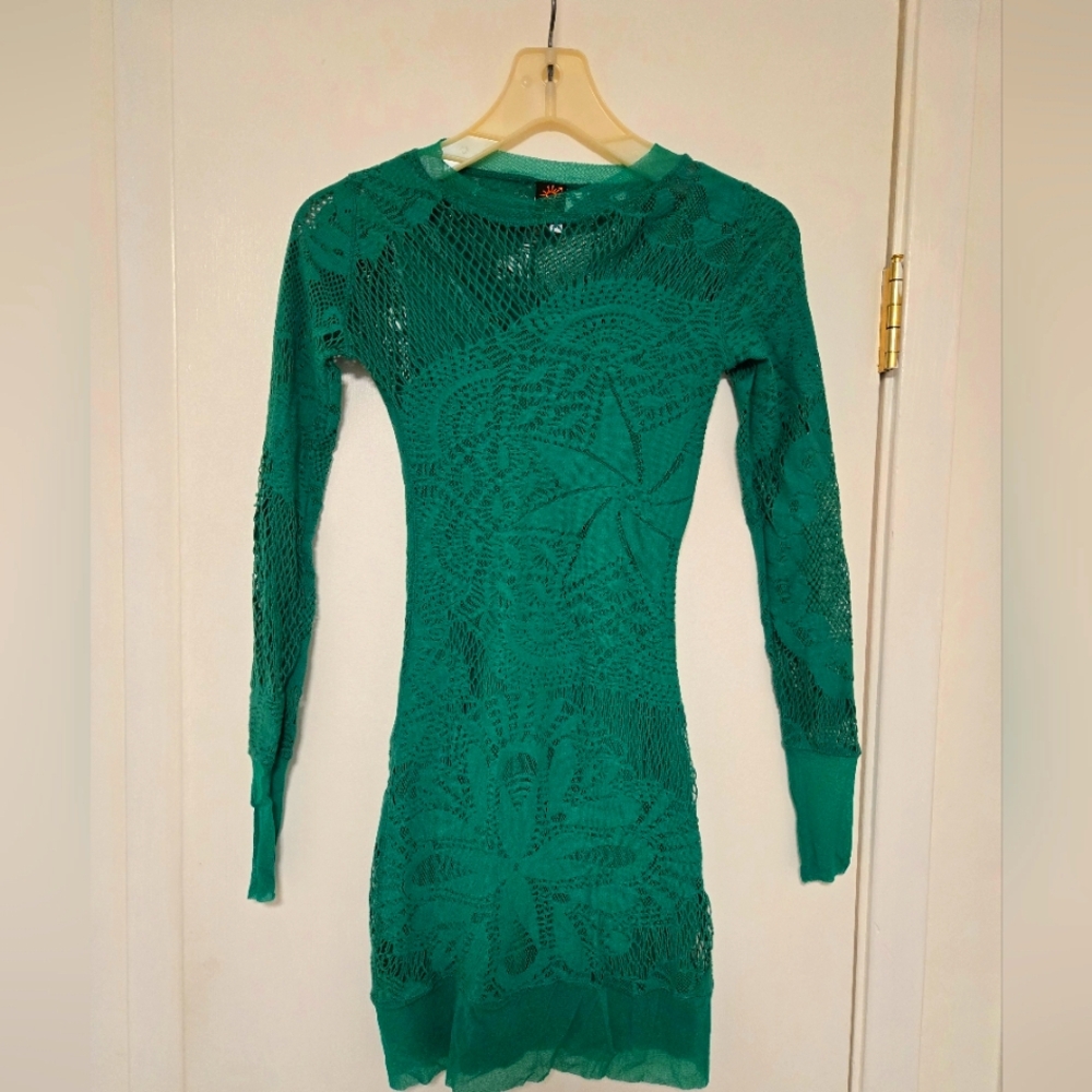 Jean Paul Gaultier Green Lace Long Sleeve Bodycon Dress